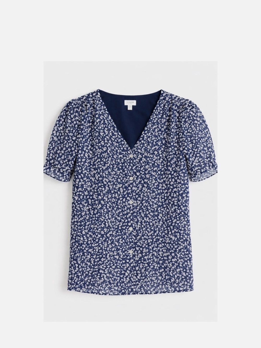 J. Crew Factory Navy and White Floral V-Neck Button Front Blouse